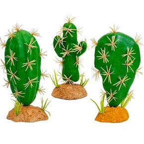 Fhiny Reptile Plants Succulent, 3 PCS Artificial Desert Plants Reptile Decor for Terrarium Lizard Tank Accessories Fake Cactus for Bearded Dragon Chameleon Gecko Lizard Snake Tortoise Frog