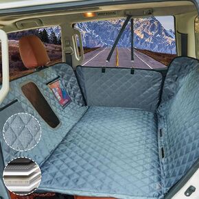 Back Seat Extender for Dogs, Waterproof Dog Car Seat Cover for Back Seat with Hard Bottom-Upgraded Anti-Scratch 1680D Oxford Fabric-Holds 600Lbs, Stowable Dog Hammock for Car&SUV&Truck （Grey，Large）