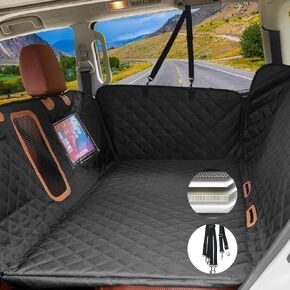 Back Seat Extender for Dogs, Waterproof Dog Car Seat Cover for Back Seat with Hard Bottom-Upgraded Anti-Scratch 1680D Oxford Fabric-Holds 600Lbs, Stowable Dog Hammock for Car&SUV&Truck （Grey，Large）