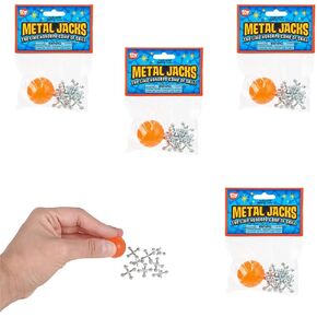 Jacks Game with Ball, Metal Set 0.5", Retro Toys, Classic Games Great Party Favors, Game Prizes, Kids' Activities, Loot Bag Fillers, Halloween, Easter, Birthday Parties (4-Pack)