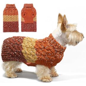 KYEESE Dog Sweater Color Block with Fuzzy Thread Knitted Turtleneck Dog Knitwear with dots in a Variety of Colors for Small Dogs Fall Winter Dog Clothes, Pink, M