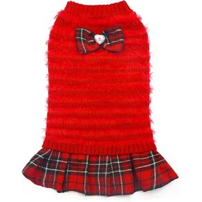 KYEESE Dog Sweaters Dress Turtleneck Small Medium Dog Sweaters with Bowtie Knit Pullover Warm Dog Clothes, Grey, L