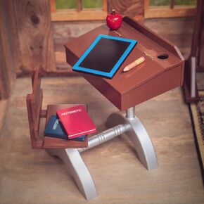 The Queen's Treasures 18 Inch Doll Furniture, 1940’s Style Wooden School Desk. Includes Desk with Accessory Storage, 3 Books, Chalk Board, Pencil and Apple, Compatible For Use With American Girl Dolls