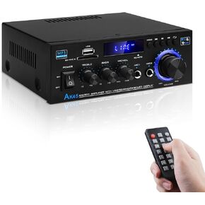 AK-380 USB SD BT.C FM AUX مضخم طاقة الصوت 400W+400W 2.0 CH HiFi Stereo AMP مكبر صوت بلوتوث 5.0 أمبير مع مصدر طاقة 12V 5A، جهاز تحكم عن بعد، هوائي FM لحفلة بار المنزل في السيارة