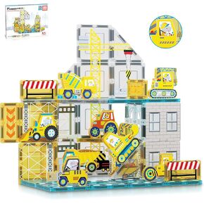 PicassoTiles Magnetic Building Blocks Metro City Town Hospital Theme Toddler Magnet Toys Tiles Play Set with 8 Vehicle Train Truck Character Action Figures STEAM Learning Educational For Ages 3+ PTQ14