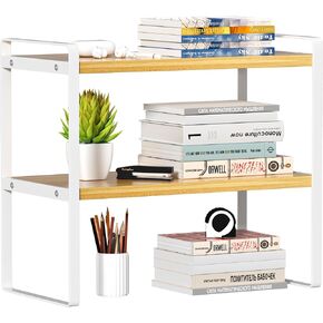 Desk Shelf Organizer Wood Desktop Bookshelf Office Storage Rack 2 Tier Desk Shelf for Top of Desk and Dresser Top Organizer Storage Shelf for Office,Dorm,Home (Black)