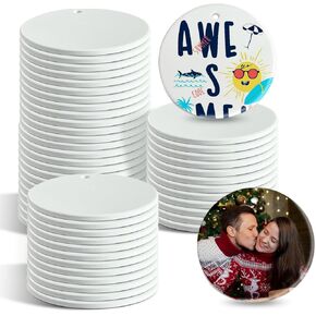 Sublimation Ceramic Ornaments ‌Personalized White Round Porcelain Ornaments for Xmas Tree - Bulk Ceramic Discs, Sublimation Ornament Blanks Ideal for Heat Press Printing (4, Round)