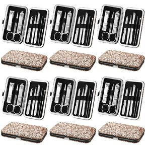Geosar 12 Sets Christmas Manicure Gift Set Nail Clippers Glitter Rose Gold 8 in 1 Stainless Steel Grooming Kit Nail Care Tools with Luxurious Travel Case for Men Women Personal Care
