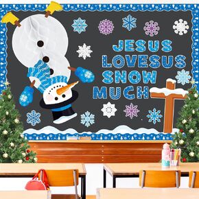 Containlol 58 Pcs Winter Bulletin Board Decoration Christmas Snowman 3D Honeycomb Paper Bulletin Board Set Snowflake Religious Paper Cutouts for Winter Xmas Holiday Party Church Classroom Decor