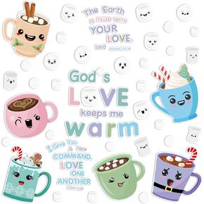 Fulmoon 78 Pieces Christmas God's Love Keeps Me Warm Bulletin Board Winter Religious Decor Featuring Smiling Mugs Marshmallows Cutout for Classroom Educational and Learning Activities