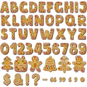 185 Pcs Gingerbread Letters Christmas Bulletin Board Letters Decoration 4 Inch Gingerbread Alphabet Number Symbol Tree Paper Cutouts for Classroom School Home Wall Window Xmas Holiday Party Supplies