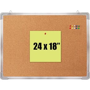 Cork Board Set for Wall - Bulletin Board Corkboard 24 x 18 in with 10 Thumb Tacks - Wall Hanging Pin Board Message Board Tack Board Organizer for Home, Office, Desk and Cubicle (24x18)