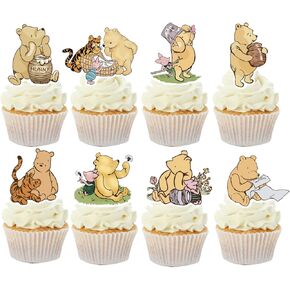 48 Pcs Classic Winnie Cupcake Toppers Cake Topper Cute Pooh Baby Shower Decorations Adorable For Bee Bear Themed Party Decor Welcome Baby First Birthday Supplies