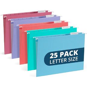 Blue Summit Hanging File Folders for Organization, Letter Size, Assorted Gem Tones – 25 Pack