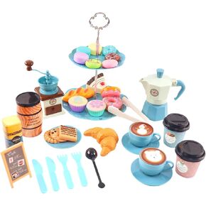 Tea Party Set for Little Girls, 38 PCS Toddlers Tea Set for Little Girls 3-6, Pretend Kids Tea Sets for Girls with Coffee Maker and Dessert, Christmas Toy Gift for Little Girls Daughter