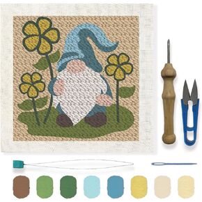 FREEBLOSS DIY Punch Needle Kit Gnome Punch Needle Embroidery Wall Hanging Painting Punch Needle Kit for Beginners Poke Embroidery Dandelion Room Decor, Already Framed