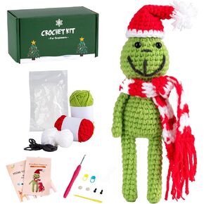 Woiqeuwr Christmas Crochet Kit for Beginners, Crochet Starter Kits Crafts for Adults, Christmas Crochet Animal Kit with Step-by-Step Video Tutorials
