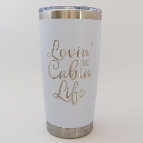 Lovin the Cabin Life Mountain Coffee Mug, Log Home Decor, Gifts for the Cabin, Rocky Mountain Tumbler 20oz (White)
