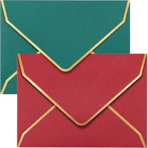 Invitation Envelopes, 50-Pack 5x7 Envelopes for Invitations, Gold Foil Bordered Colored Envelopes, A7, 5 1/4 x 7 1/4 Inches, Christmas Colors, Red, Green