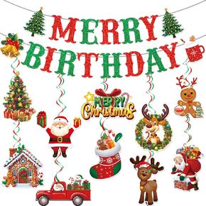 Merry Birthday Banner Christmas Birthday Decorations Christmas Birthday Banner for Christmas Birthday Party Decorations Happy Birthday Christmas Decorations