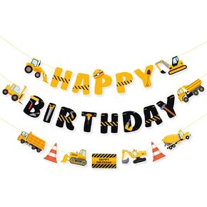 Construction Happy Birthday Party Banner - Pre-strung Construction Party Supplies Decoration Set for Boys Dump Truck Car Garland Vehicle Engineering Theme Party Favors for Birthday