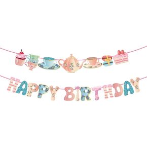 Tea Happy Birthday Banner,Mad Hatter Birthday Banner,Tea Party Supplies,Tea Birthday Decorations for Girls,Boys,Kids,Home,Classroom,School,Office,Baby Shower,1st Birthday