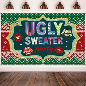 Ugly Christmas Sweater Party Decorations, Ugly Sweater Party Backdrop, Christmas Ugly Sweater Photo Prop Background Banner, Christmas Party Holiday Supplies
