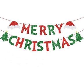 Glitter Merry Christmas Banner Merry Christmas Letter Sign Merry Xmas Banner for Christmas Party Decorations