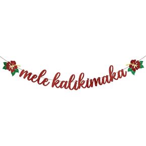 Glittery Mele Kalikimaka Banner Chistmas Hawaiian Banner Mele Kalikimaka Hawaiian Christmas Decorations Hawaiian Holiday Party Decorations