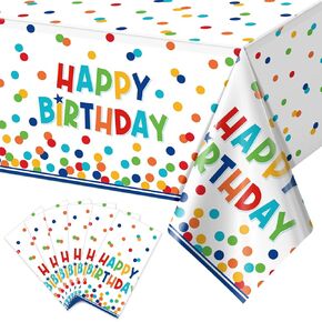3 Pack Happy Birthday Plastic Tablecloth Decorations,Disposable Colorful Polka Dots Table Cloths,Rectangle Waterproof Table Cover for Girls Boys Birthday Baby Shower Party Decorations,54x108 Inch