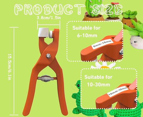 أداة مساعدة للعين الآمنة من GEOCCI لربط عيون السلامة للكروشيه، أدوات كروشيه لعيون الأمان للكروشيه أميجورومي ومحشوة 5-30 مم، مستلزمات صناعة عيون الحيوانات DIY (برتقالي أصفر) in Kuwait