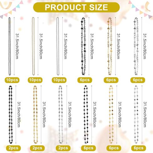 72 قطعة من قلادة رأس السنة الجديدة السعيدة من الخرز 2025 قلادة من الخرز الذهبي والفضي الأسود 4 أنواع متنوعة من الخرز لمستلزمات تزيين حفلات الذكرى السنوية والسنوات الجديدة in Kuwait