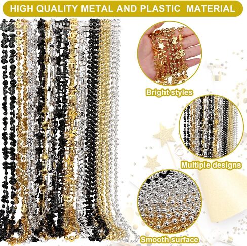 72 قطعة من قلادة رأس السنة الجديدة السعيدة من الخرز 2025 قلادة من الخرز الذهبي والفضي الأسود 4 أنواع متنوعة من الخرز لمستلزمات تزيين حفلات الذكرى السنوية والسنوات الجديدة in Kuwait