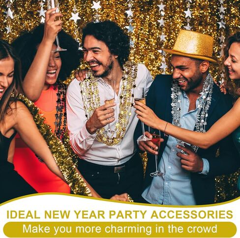 72 قطعة من قلادة رأس السنة الجديدة السعيدة من الخرز 2025 قلادة من الخرز الذهبي والفضي الأسود 4 أنواع متنوعة من الخرز لمستلزمات تزيين حفلات الذكرى السنوية والسنوات الجديدة in Kuwait