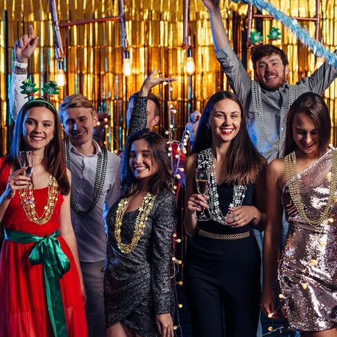 72 قطعة من قلادة رأس السنة الجديدة السعيدة من الخرز 2025 قلادة من الخرز الذهبي والفضي الأسود 4 أنواع متنوعة من الخرز لمستلزمات تزيين حفلات الذكرى السنوية والسنوات الجديدة in Kuwait