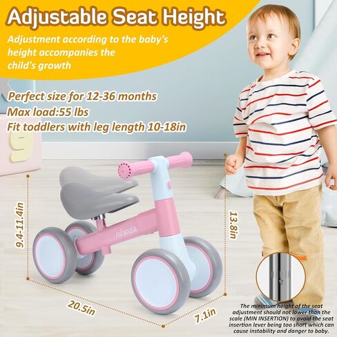 INFANZIA Baby Balance Bike for 12-36 Month Boys Girls, 1 Year Old Toddler First Bike No Pedal with Adjustable Seat, Infant 4 Wheels Bicycle Ride On Toys Kids First Birthday Gifts in Kuwait