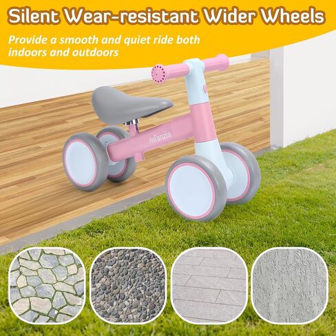INFANZIA Baby Balance Bike for 12-36 Month Boys Girls, 1 Year Old Toddler First Bike No Pedal with Adjustable Seat, Infant 4 Wheels Bicycle Ride On Toys Kids First Birthday Gifts in Kuwait