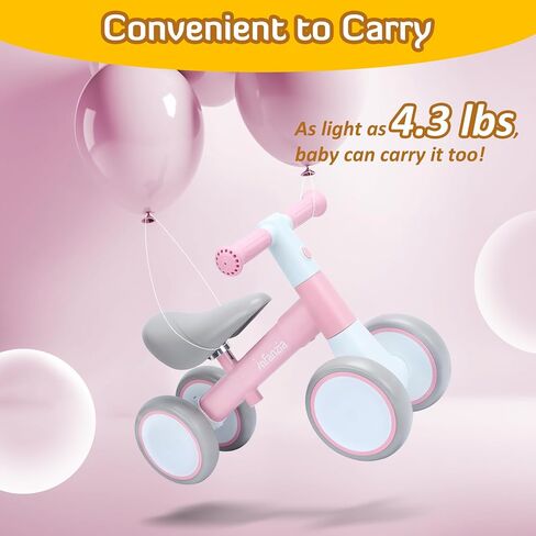 INFANZIA Baby Balance Bike for 12-36 Month Boys Girls, 1 Year Old Toddler First Bike No Pedal with Adjustable Seat, Infant 4 Wheels Bicycle Ride On Toys Kids First Birthday Gifts in Kuwait