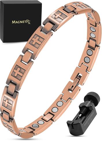 MagnetRX® Women’s Copper Cross Bracelet – Ultra Strength Magnetic Copper Cross Bracelet for Women – Adjustable Length with Sizing Tool (Cross Style) in Kuwait