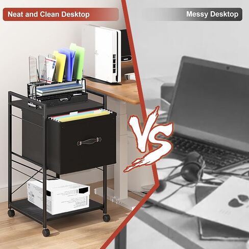 طاولة طباعة مربعة كبيرة مقاس 15.8 بوصة من VECELO مع مساحة تخزين للملفات تناسب حجم الحروف، حامل طابعة متدحرج مع رف ومقابض من طبقتين، حامل طابعة تحت المكتب للمكتب المنزلي، بني + أسود in Kuwait