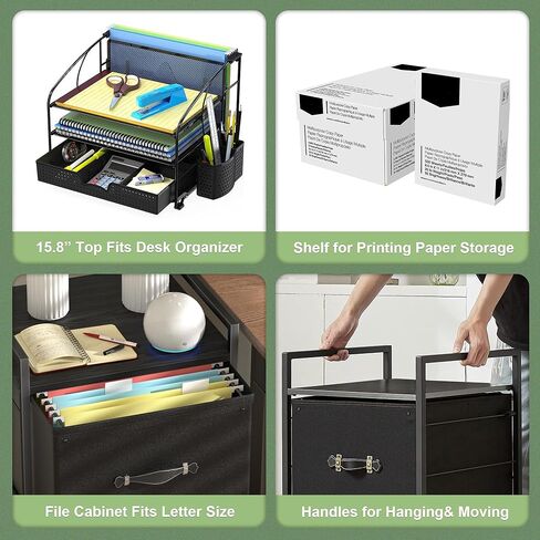 طاولة طباعة مربعة كبيرة مقاس 15.8 بوصة من VECELO مع مساحة تخزين للملفات تناسب حجم الحروف، حامل طابعة متدحرج مع رف ومقابض من طبقتين، حامل طابعة تحت المكتب للمكتب المنزلي، بني + أسود in Kuwait