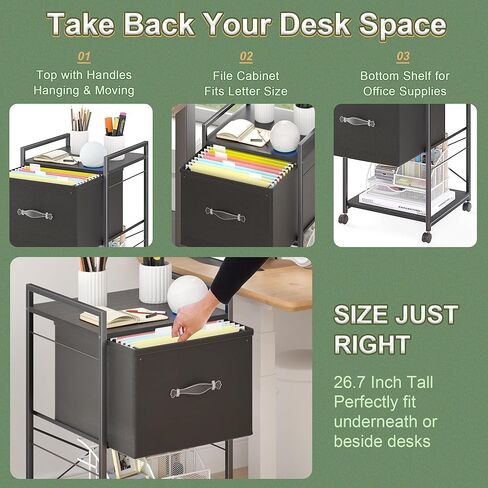 طاولة طباعة مربعة كبيرة مقاس 15.8 بوصة من VECELO مع مساحة تخزين للملفات تناسب حجم الحروف، حامل طابعة متدحرج مع رف ومقابض من طبقتين، حامل طابعة تحت المكتب للمكتب المنزلي، بني + أسود in Kuwait