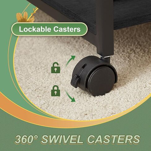 طاولة طباعة مربعة كبيرة مقاس 15.8 بوصة من VECELO مع مساحة تخزين للملفات تناسب حجم الحروف، حامل طابعة متدحرج مع رف ومقابض من طبقتين، حامل طابعة تحت المكتب للمكتب المنزلي، بني + أسود in Kuwait