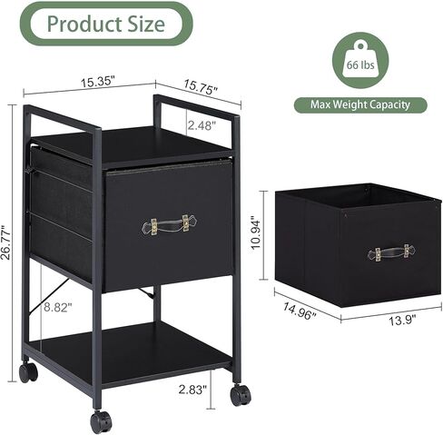 طاولة طباعة مربعة كبيرة مقاس 15.8 بوصة من VECELO مع مساحة تخزين للملفات تناسب حجم الحروف، حامل طابعة متدحرج مع رف ومقابض من طبقتين، حامل طابعة تحت المكتب للمكتب المنزلي، بني + أسود in Kuwait