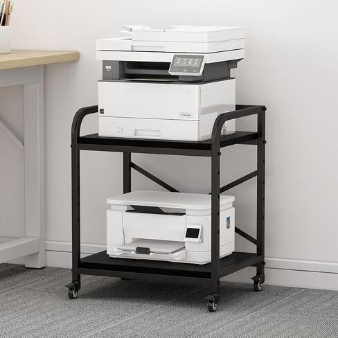 20 Inches Large Printer Stand, 2-Tier Under Desk Printer Table with Height Adjustable Shelf, Rolling Printer Cart with Industrial Wheels for Home Office (White) in Saudi Arabia