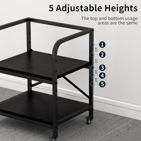 20 Inches Large Printer Stand, 2-Tier Under Desk Printer Table with Height Adjustable Shelf, Rolling Printer Cart with Industrial Wheels for Home Office (White) in Saudi Arabia