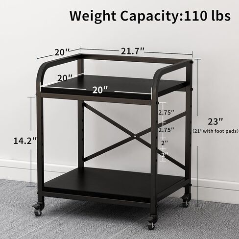 20 Inches Large Printer Stand, 2-Tier Under Desk Printer Table with Height Adjustable Shelf, Rolling Printer Cart with Industrial Wheels for Home Office (White) in Saudi Arabia