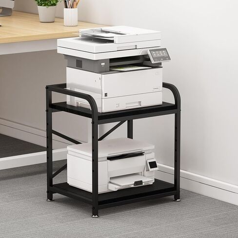 20 Inches Large Printer Stand, 2-Tier Under Desk Printer Table with Height Adjustable Shelf, Rolling Printer Cart with Industrial Wheels for Home Office (White) in Saudi Arabia