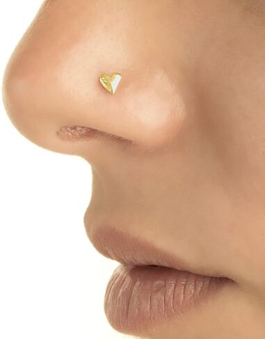 Rose Gold Heart Nose Stud. 20G (0.8 mm), Screw Shape. Small Dainty 14K Solid Gold Nostril Nose Piercing/Single Cartilage Helix Earring, Handmade Cool Love Jewelry Gift by HeartAttackOM in Saudi Arabia