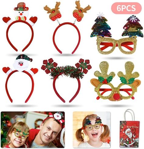 6 PCS Christmas Headbands Set - Festive Reindeer Antlers, Snowman, Santa, Christmas Tree Hair Accessories for Christmas Party Favors, Holiday Decorations, Fun Family Gatherings for Boys Girls in Saudi Arabia